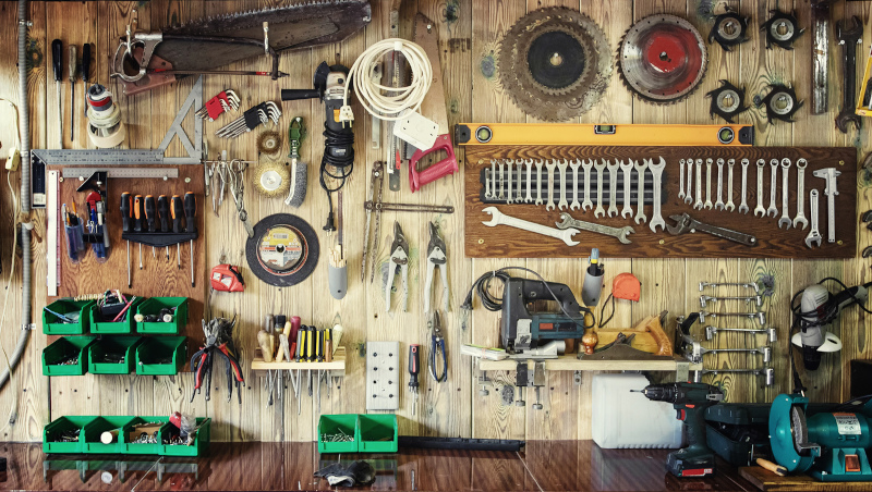 hobby tools on wall